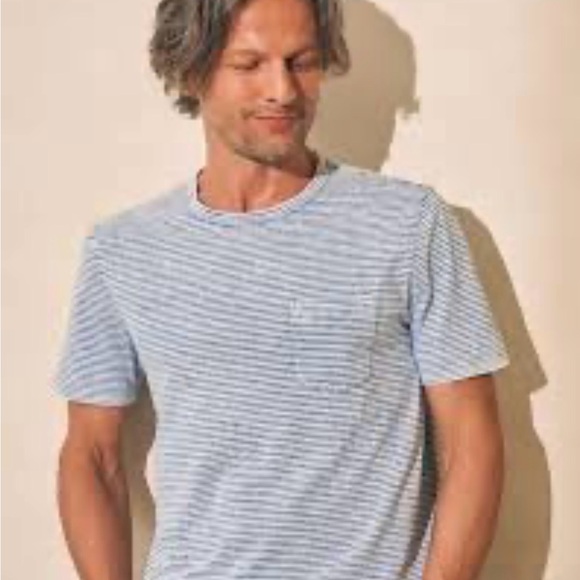 Faherty Other - Faherty Indigo Short Sleeve Blue White Striped Pocket Tee Shirt Size Large